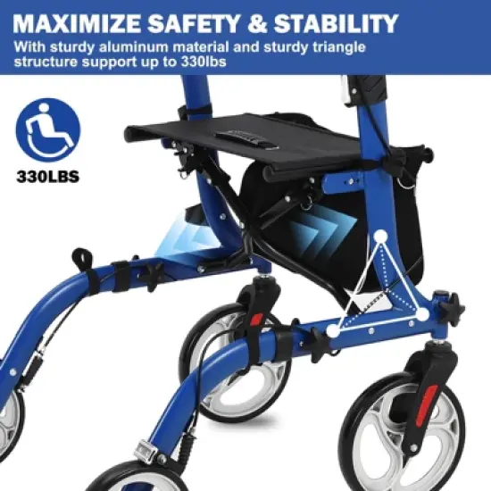 Walker for Seniors, Rollator Walker with Seat, Lightweight Aluminum Walkers with Backrest, Outdoor Rolling Walker Foldable for Seniors image {5}