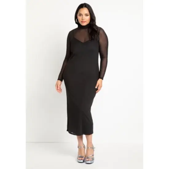 ELOQUII Women&rsquo;s Plus Size Mesh Midi Dress image {1}