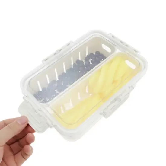 Unique Bargains Sealed Rectangle Drain Food Storage Containers 2 Compartment White Transparent 1 Set image {4}