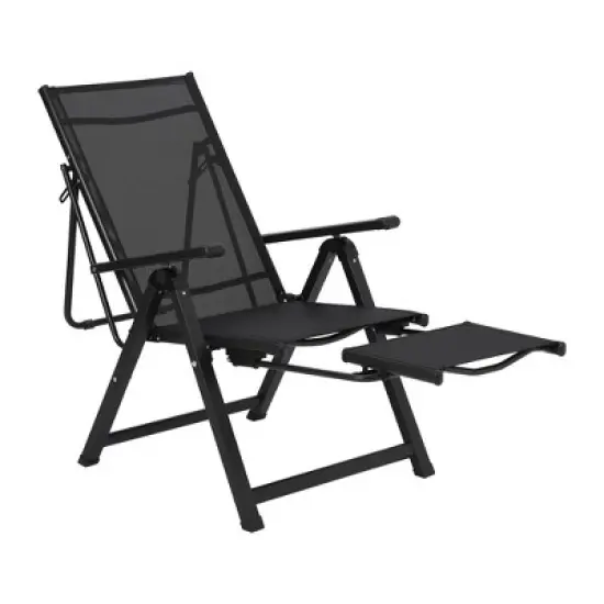 GustoWave Folding Textilene Chair, Patio Lounge Chair with Adjustable Backrest & Retractable Footrest, for Backyard Garden Beach Poolside image {8}