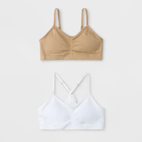 Maidenform Girls' 2pk Seamfree Lace Back Crop Bra - White image {2}