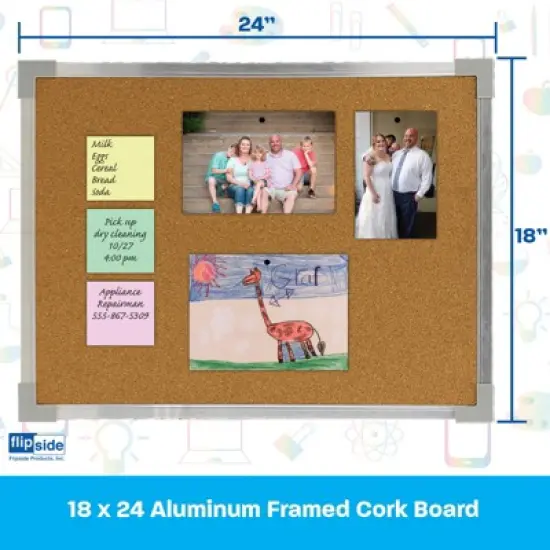 Flipside Products Aluminum Framed Cork Board, 18" x 24" image {4}