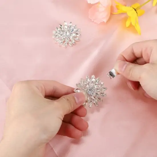 Unique Bargains Women's Rhinestone Shoe Buckle 1.77"x1.77" Silver Tone 2 Pcs image {2}