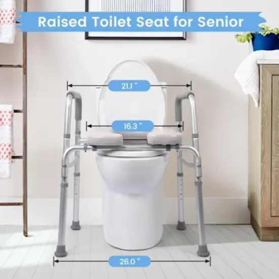 Raised Toilet Seat - 350LB Capacity, Toilet Seat Risers for Seniors, Toilet Seat with Armrests, Comfortable Cushion, Durable Design image {2}