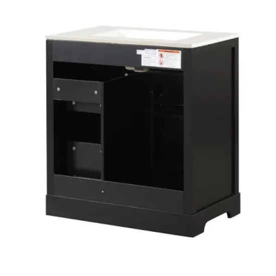 30" Bathroom Vanity with Ceramic Sink Top, Bathroom Storage Cabinet with Door & 2 Drawers, Solid Wood & MDF - ModernLuxe image {11}