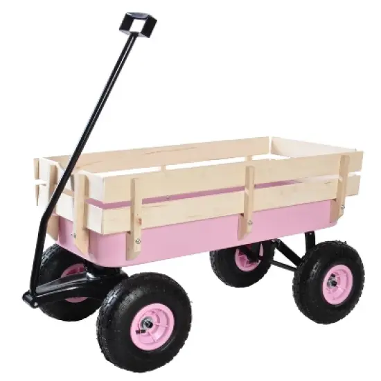FURNIinspire Wheelbarrows And Lawn Carts Outdoor Wagon Pulling Air Tires Garden Cart, Lawn Cart With Pull Handle, Pink, 39&ldquo;*19"*20" image {5}