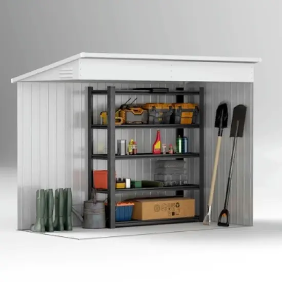 Resenkos Storage Garden Shed,Garden Sheds,4' x 7.7' Lean to Garden Storage Shed, Outdoor Metal Tool House with Lockable Door Vents Brown image {9}