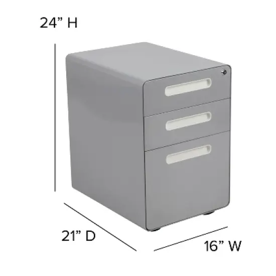 Flash Furniture Ergonomic 3-Drawer Mobile Locking Filing Cabinet with Anti-Tilt Mechanism and Hanging Drawer for Legal & Letter Files image {5}