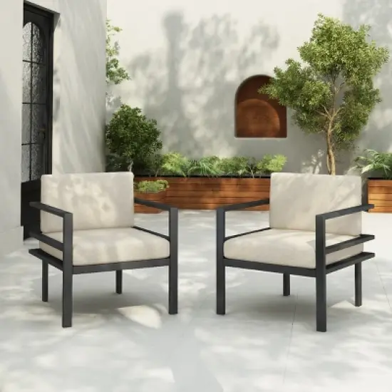 Modern Outdoor Lounge Chair, Patio Armrest Sofa, Chaise Lounges with Aluminum Frame and Weather-Resistant Cushions-Coolbibila image {8}