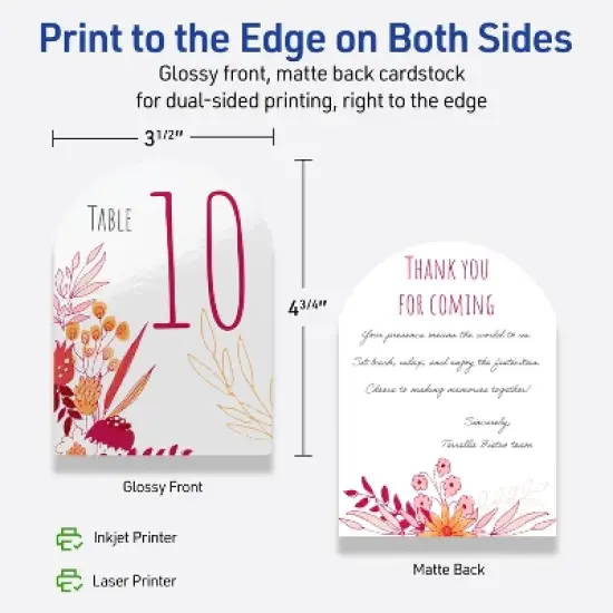 Avery Printable Arched Flat Cards, Sure Feed Technology, 4-3/4" x 3-1/2", Glossy White Cardstock, Print-to-The-Edge, Laser/Inkjet Printable, 40 Total image {5}