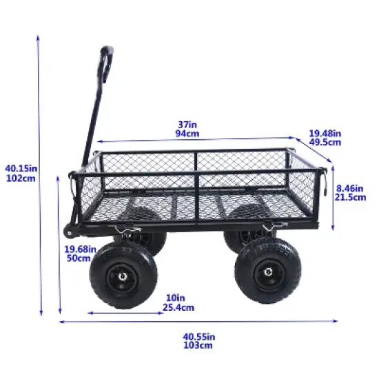 UBSSO Heavy-Duty Steel Mesh Garden Cart, All-Terrain Utility Wagon for Hauling, TC1840BKG image {12}