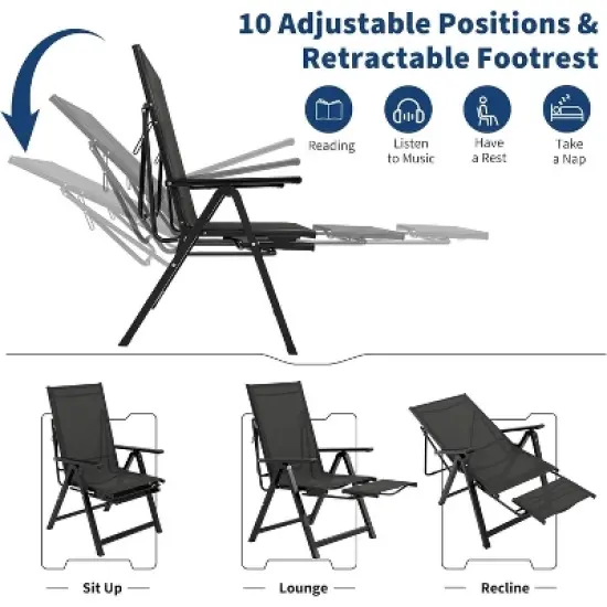 Folding Chaise Lounge Chair,Chaise Lounge Chairs with10 Adjustable Positions&Retractable Footrest,Lightweight Recliner for Outdoor, Beach image {3}