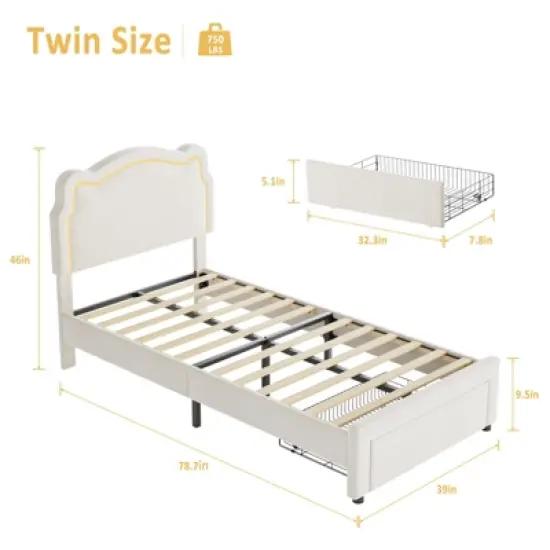 Whizmax Twin Velvet Platform Bed - Adjustable Bear Headboard with RGB LED Lights, Noise-Free Kids Bed Frame, No Box Spring image {1}