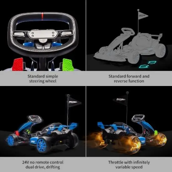 24V Children's Electric Drift Kart, Outdoor Ride-on Toy with Adjustable Seat and Variable Speed Mode, EVA Silent Wheels image {4}