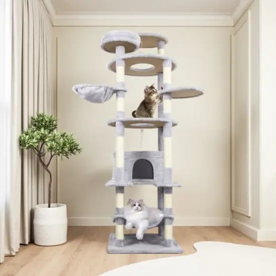 Whisen 78" Cat Tree Tower with Large Condo, Sisal Scratching Post, Hammock & Top Platform image {7}