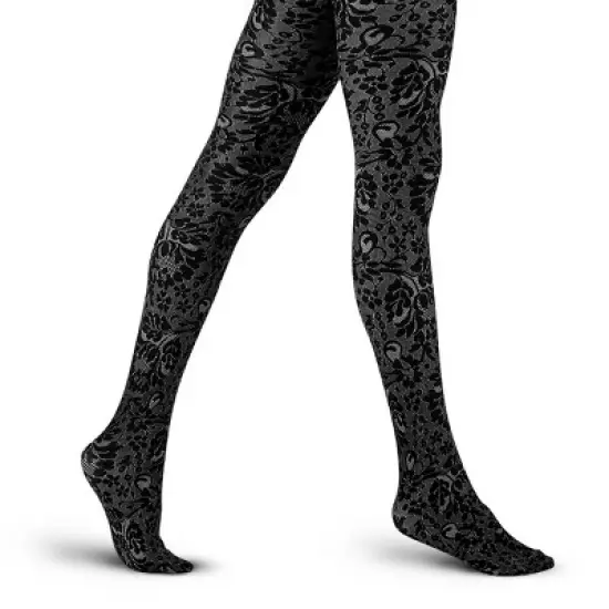 LECHERY Women's Velvety Silky Floral Tights image {2}