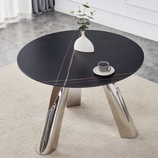 INFURNIC Patio End Tables, Modern Round Dining Table, Round White Dining Table for 4 for Small Space, Apartment, Studio,  Black, 42"*42"*29.5 image {1}