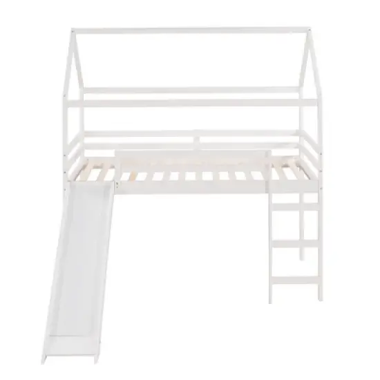 Twin Size House Shape Loft Bed with Slides, White - ModernLuxe image {4}