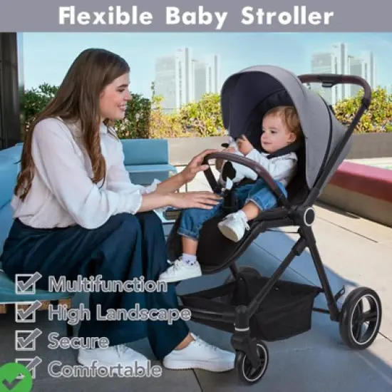 Baby Stroller Lightweight Infant Stroller w/ Storage Basket Convenient One-Hand Fold Travel Stroller w/Adjustable Footrest image {1}