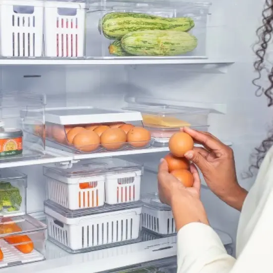 OU Egg Holder for Fridge, BPA Free Rolling Egg Organizer for Refrigerator Organization, Clear Stackable Container for Kitchen Organizers and Storage image {6}