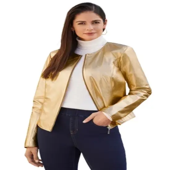 Jessica London Women&rsquo;s Plus Size Collarless Leather Jacket image {3}