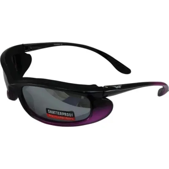 Global Vision Shadow Motorcycle Glasses with Black Padded  Frame and Silver Lenses image {2}