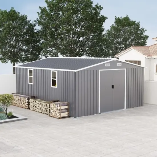 Heavy-Duty 10x12FT Metal Outdoor Storage Shed with Protective Film, Sunlit Windows & Waterproof Steel Panels - Coolbibila image {8}