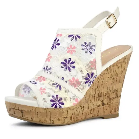 Allegra K Women's Open Toe Platform Heel Lace Wedges Sandals image {18}