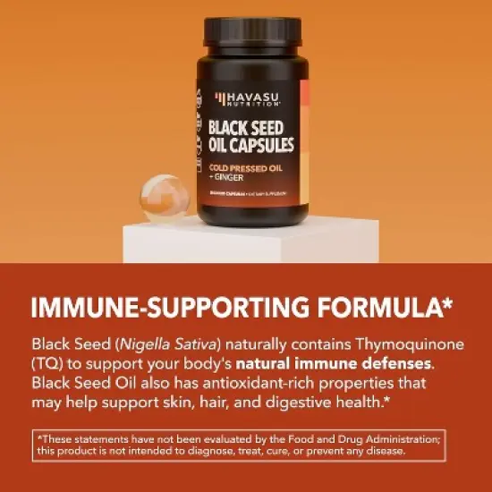 Black Seed Oil Capsules + Ginger Root Extract for Digestive Health & Immune Support, Cold Pressed Black Cumin Seed Oil & Ginger, Havasu Nutrition 60ct image {3}