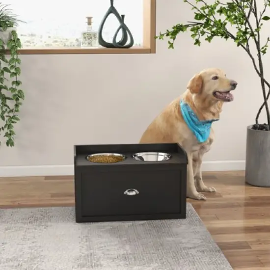 DSVIMOY Large Elevated Dog Bowls with Storage, Raised Dog Bowl Stand, Black, 23.5"*11.8"*14.3" image {4}
