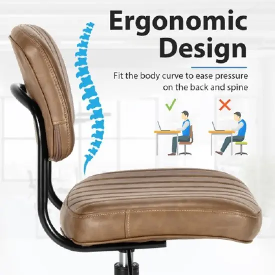 Tangkula Leisure Office Chair Mid-back Swivel Task Chair PU Leather Adjustable Armless Chair Retro Design Black / Brown image {5}