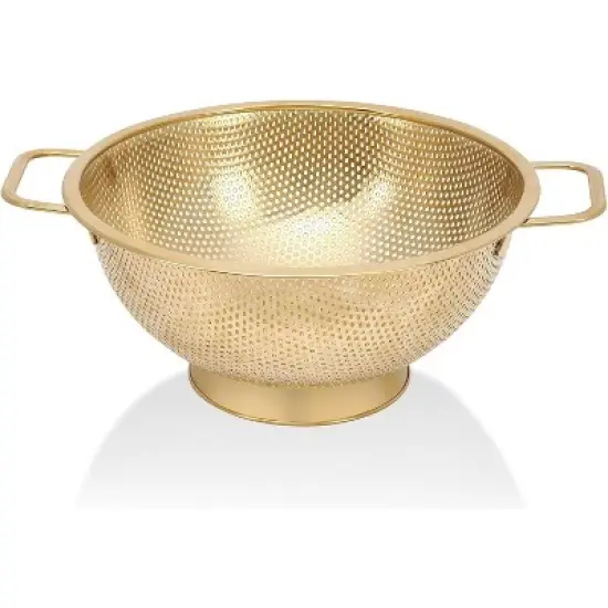 Gold Strainer for Kitchen, 3QT, Stainless Steel Colander with Handle for Fruits Vegetables Cooking Food, Dishwasher Safe image {6}