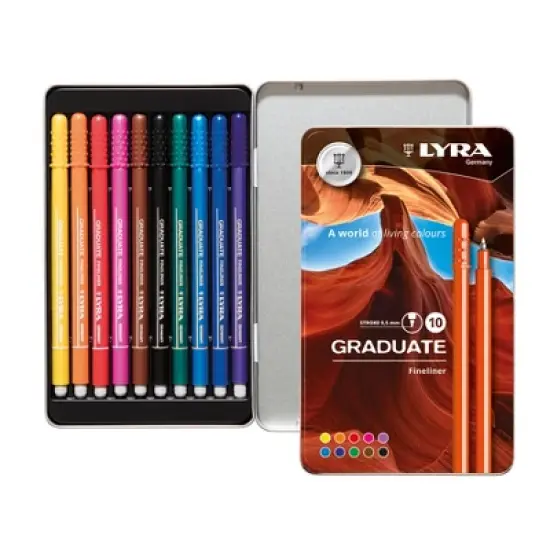 Lyra&reg; Graduate Fineliner Marker Set Tin, Assorted Colors, 10 Pieces image {5}