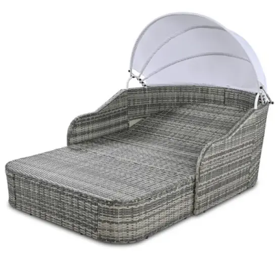 79.9" Outdoor Patio PE Rattan Daybed Sunbed with Adjustable Canopy image {9}