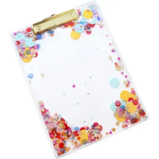 Packed Party Celebrate Acrylic Clipboard; Cute Plastic Decorative Fancy Clip Board for School Teachers, Kids, and Women; Fun and Stylish Transparent image {4}