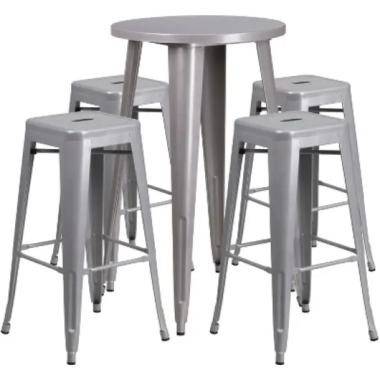 Merrick Lane Patio Set with Table and Backless Stools - Powder Coated Metal Frames for Indoor and Outdoor Use image {8}