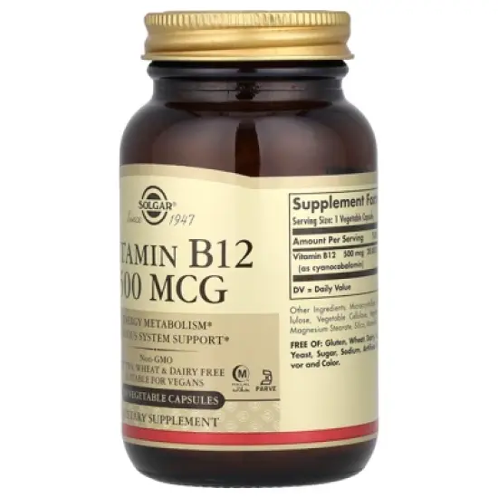 Solgar Vitamin B12, 500 mcg, 250 Vegetable Capsules image {3}