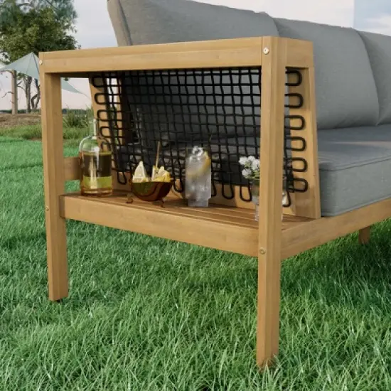 Merax 4-Piece Acacia Wood Outdoor Sofa Set with a Coffee Table and Adjustable Foot Pads image {3}