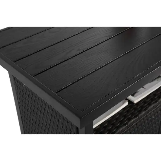 Gulches Outdoor Wicker Bar Cart - Rolling Rattan Beverage Serving Cart with Glass Top, Black image {5}