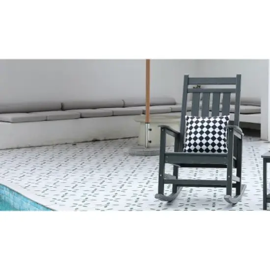 Gulches Outdoor Portable Chairs - Oversized Dark Gray Rocking Chair with Wood-Texture, All-Weather Porch Rocker image {1}