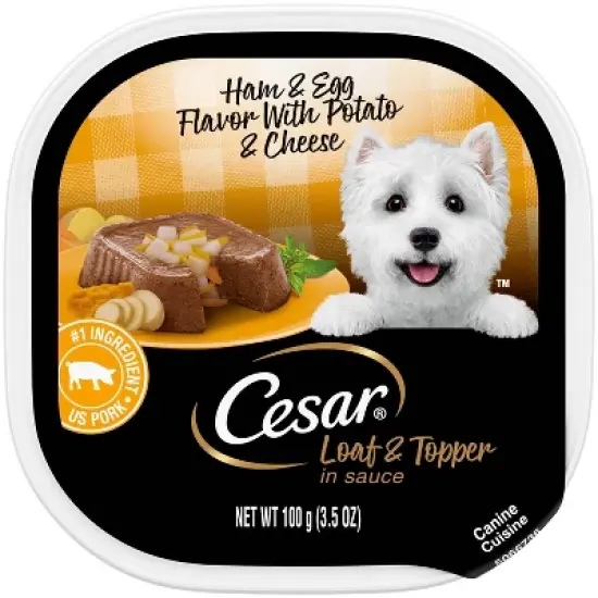 Cesar Loaf and Topper in Sauce Cheese, Potato, Egg, Pork and Gravy Flavor Small Breed Wet Dog Food - 3.5oz image {10}