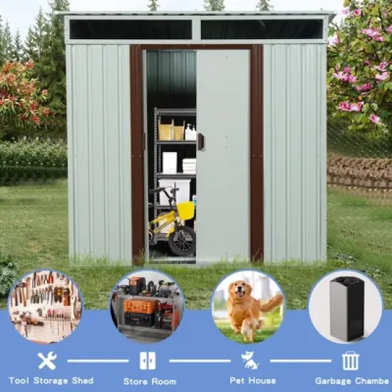 6ft x 5ft Outdoor Metal Storage Shed White image {3}