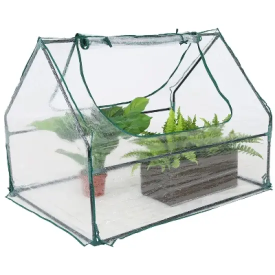 Sunnydaze Mini Greenhouse with 2 Zippered Side Doors - Clear image {6}