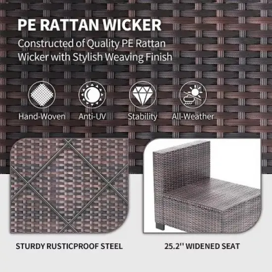 7Pcs PE Rattan Patio Conversation Set with Sectional Sofa & Coffee Table, Outdoor Furniture for Garden, Poolside, and Backyard image {4}