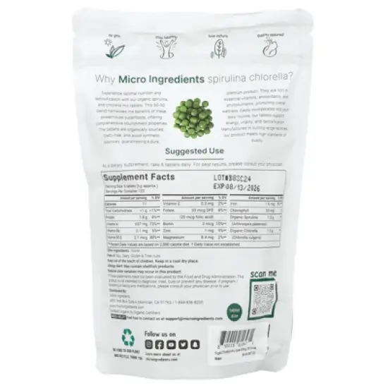 Micro Ingredients Organic Spirulina Chlorella, 720 Tablets image {1}
