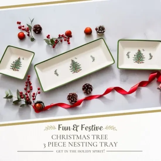 Spode Christmas Tree 3-Piece Dessert Trays, Collector Serveware - Holiday Dinnerware & Decorative Tray, Holiday Winter Serving for Occasions image {1}