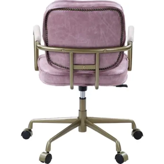 Simple Relax Top Grain Leather Office Chair with Armrests in Pink and Gold image {3}