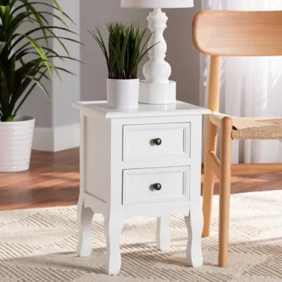 Caelan Wood 2 Drawer Nightstand White - Baxton Studio image {2}