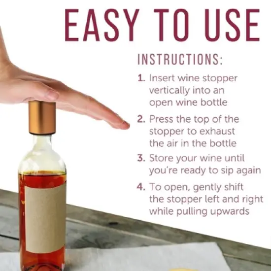 Maplefield Vacuum Wine Stoppers - Leak-Proof Vacuum Pump Wine Preserver - Resealable Wine Vacuum Stopper - Metal - 4 Pack [Combo] image {3}