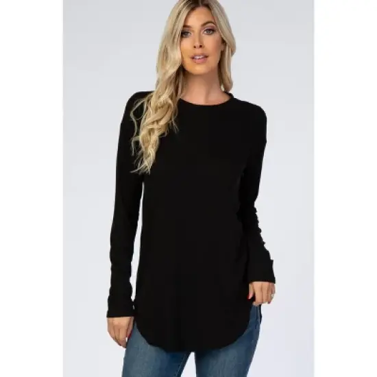 PinkBlush Black Long Sleeve Round Hem Textured Maternity Top image {3}